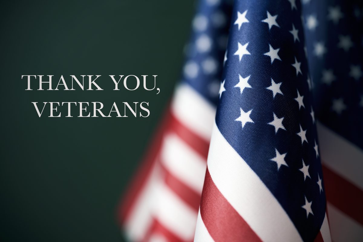 American flags with the words Thank you, veterans